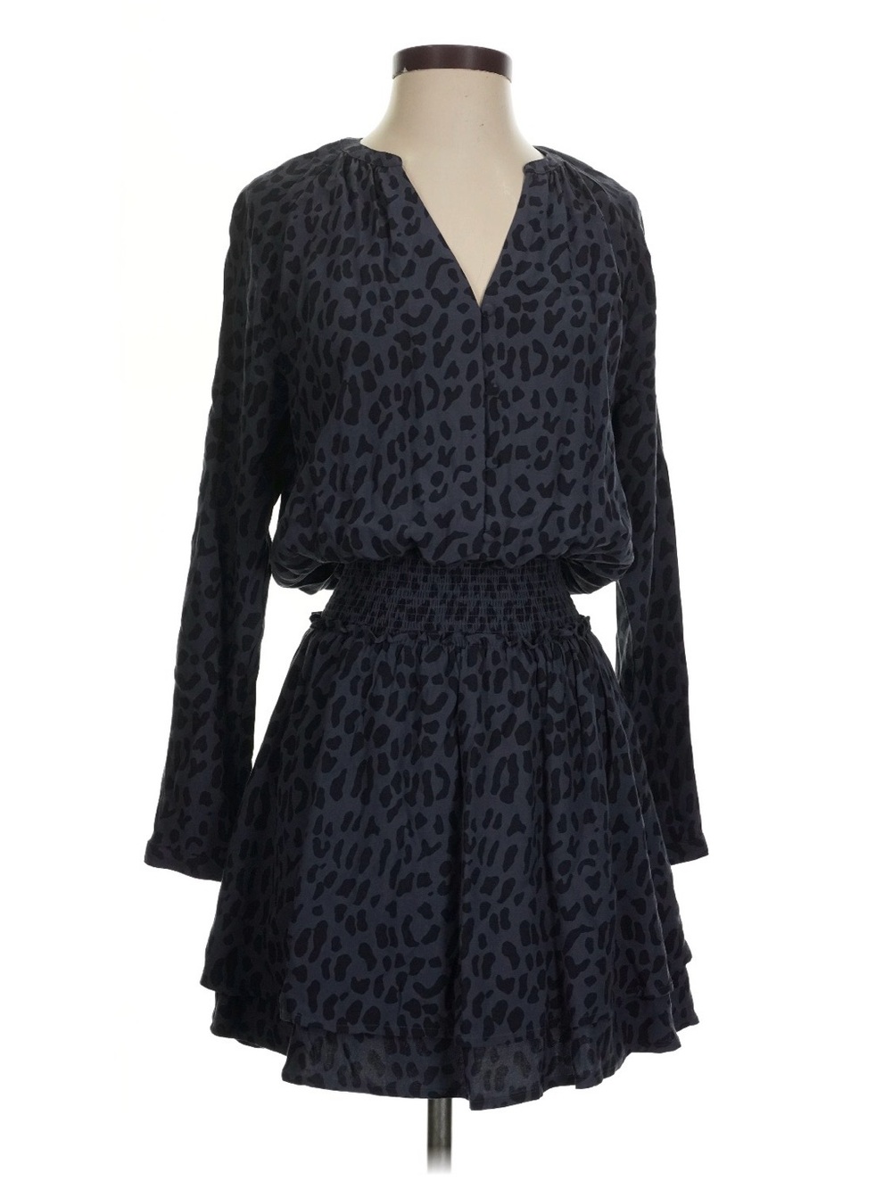 Rails Navy and Black Leopard Print Long Sleeve Dress Size XS EUC